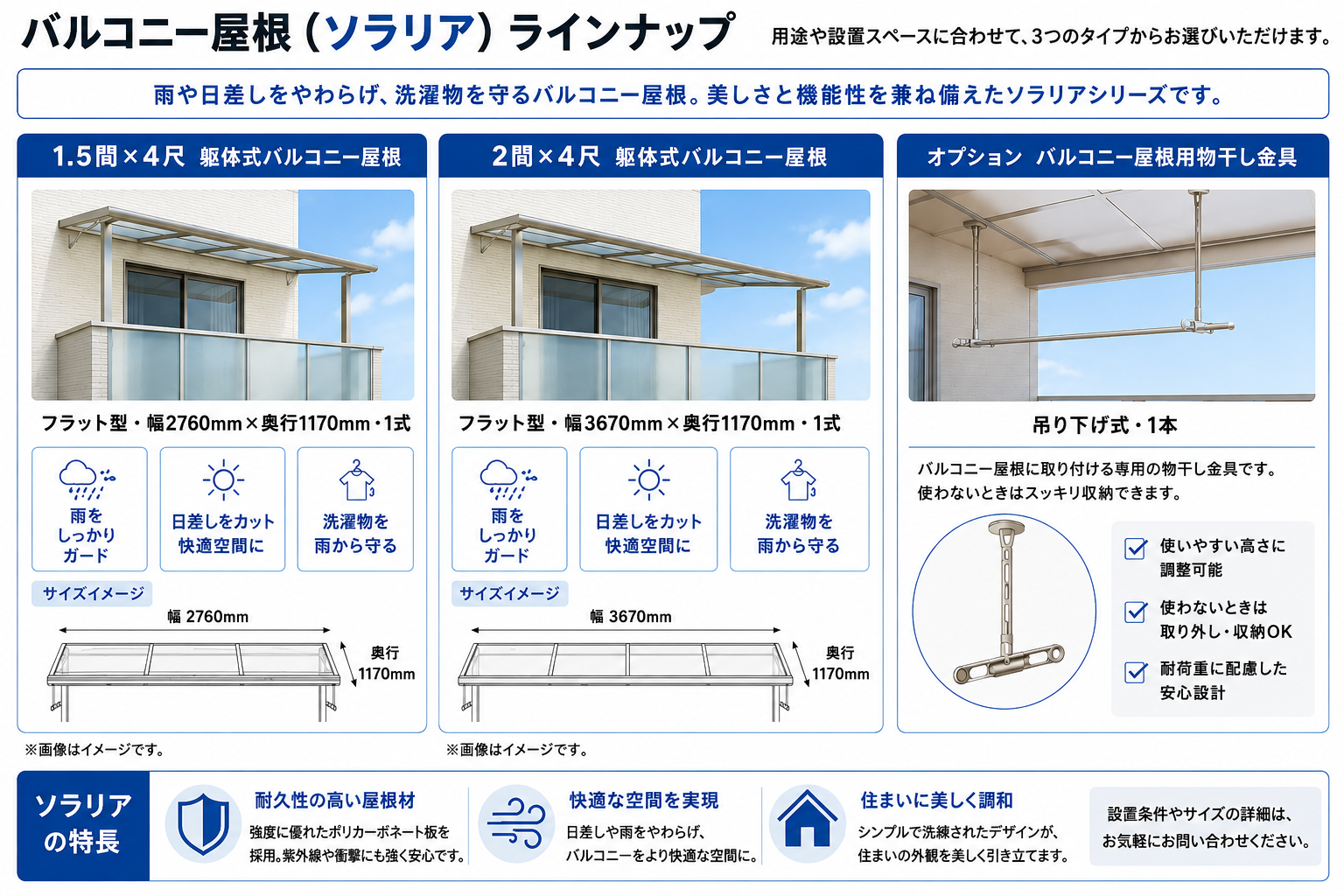 新築戸建て バルコニー屋根設置工事　タイプ別紹介