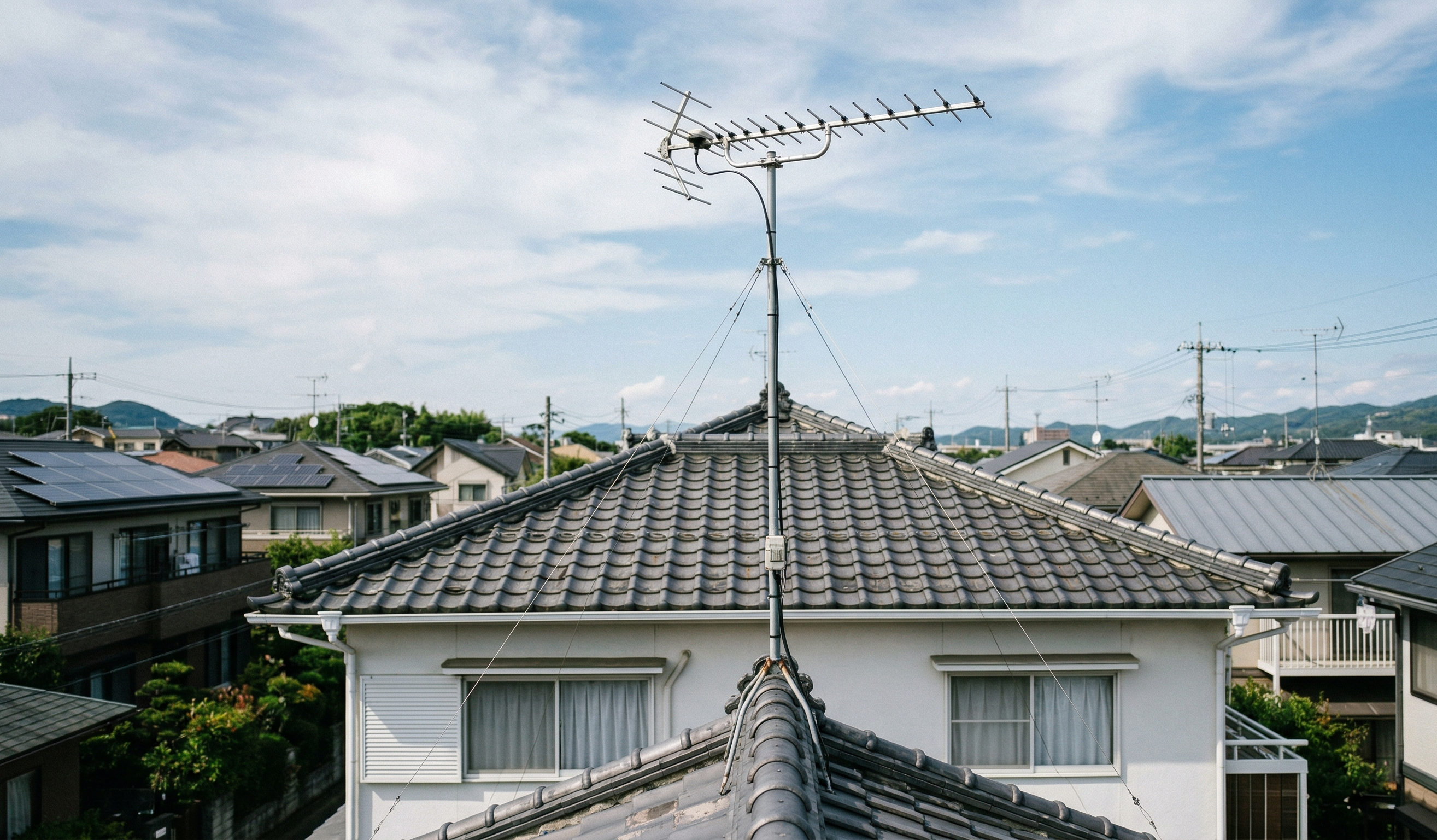 新築戸建にTVアンテナを取り付けている施工イメージ