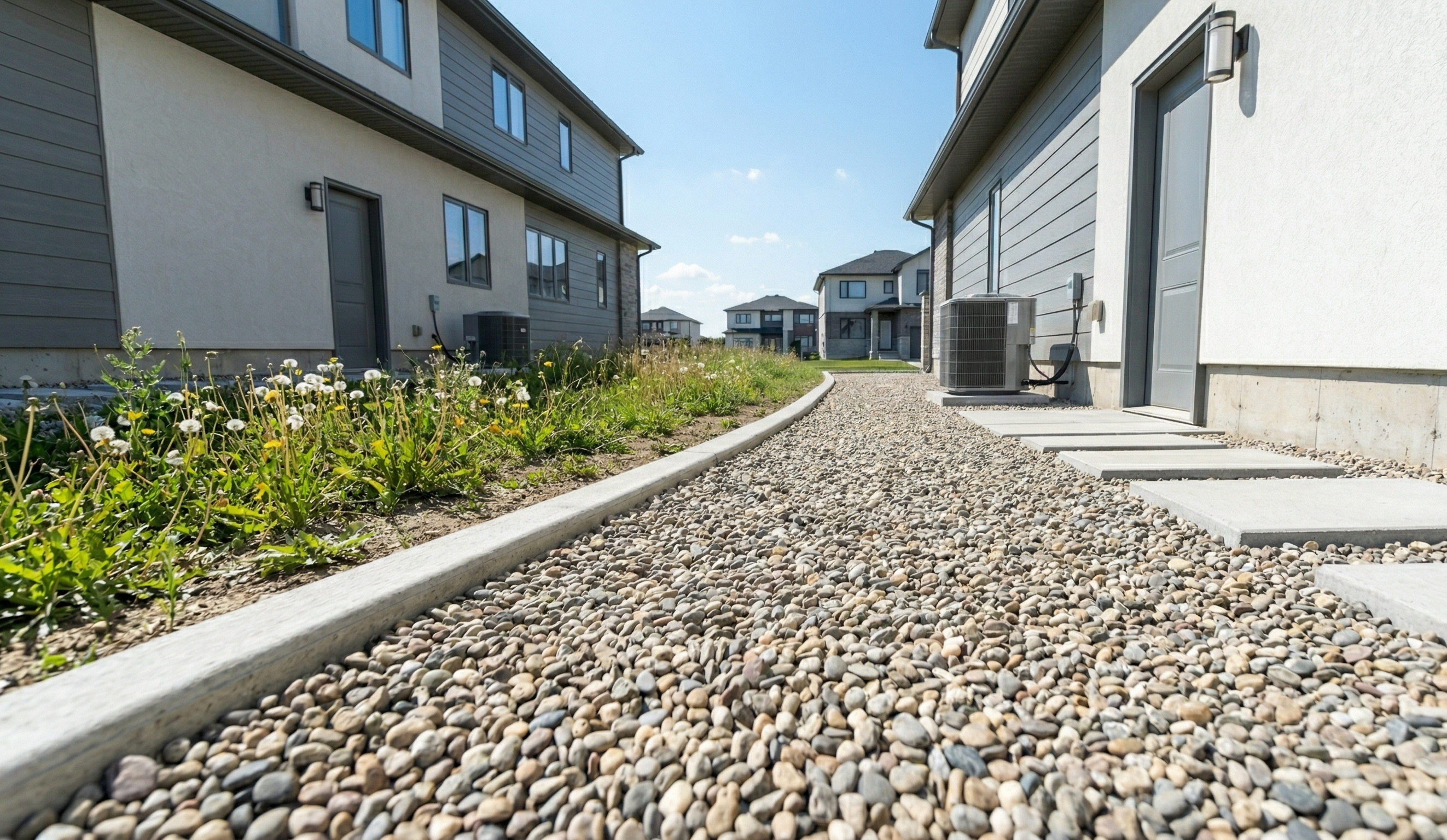 新築戸建の庭に砂利を敷いている施工イメージ